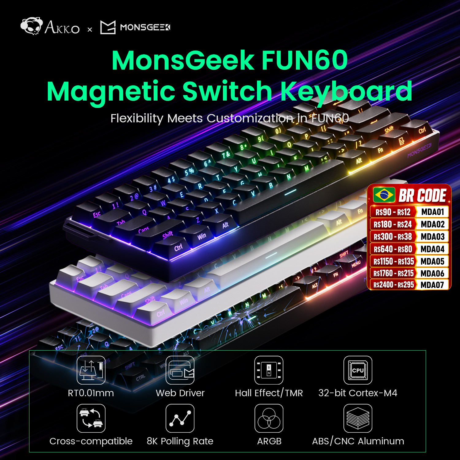 Gaming Keyboard Half - Akko MonsGeek FUN60 Mechanical Keyboard Magnetic