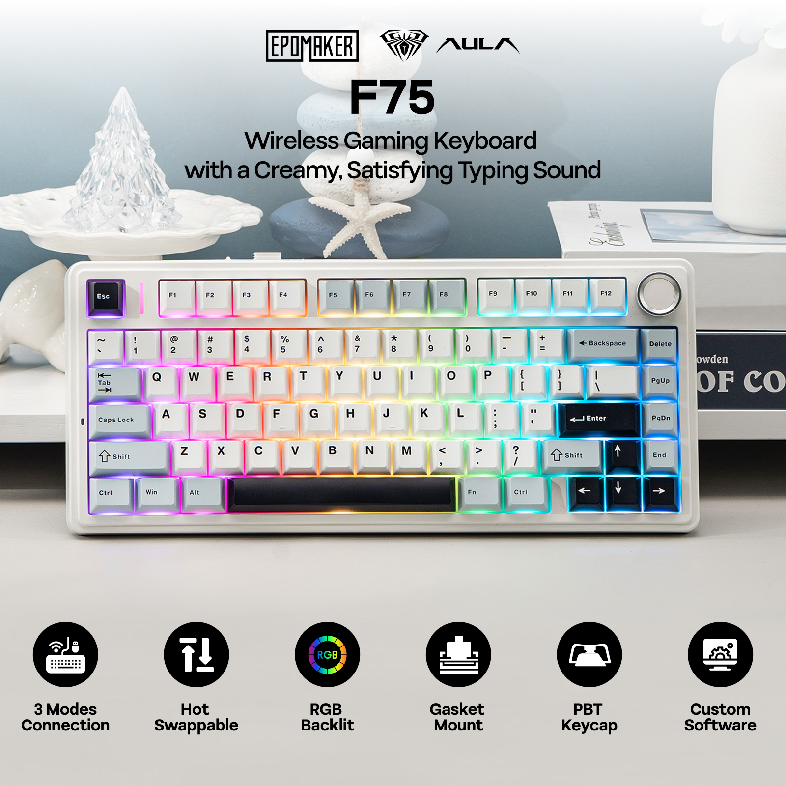 EPOMAKER x AULA F75 75% ANSI H - огляд і ціна Gaming Keyboard Hot Swappable